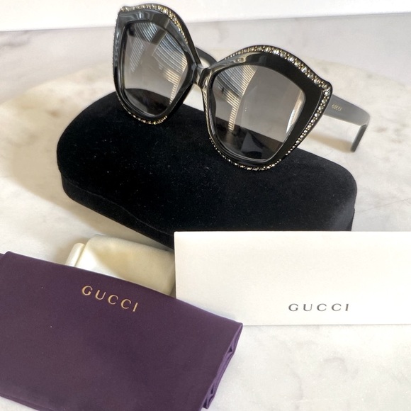 GUCCI 53MM Swarovski Clear Crystal Embellished Oversize Cat Eye Sunglasses - Picture 12 of 12